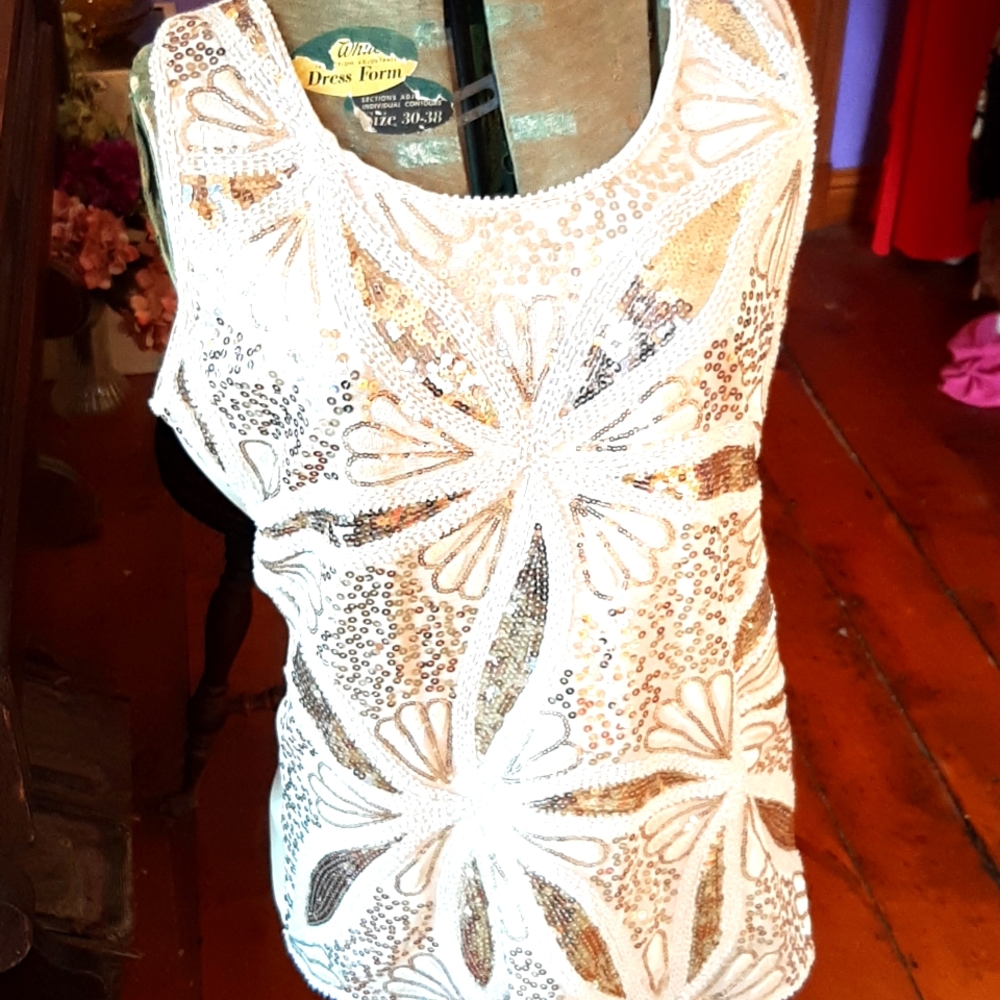 Pretty Angel silk beaded sequinned tank top.